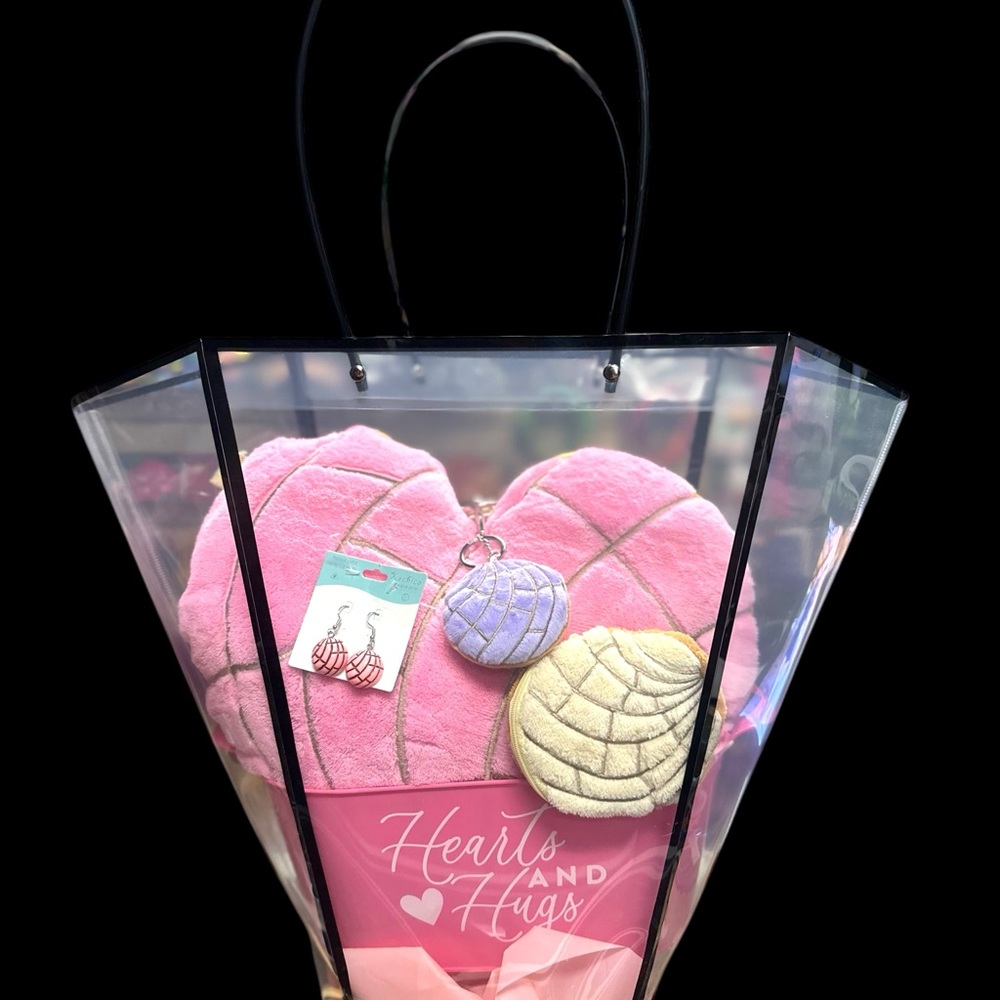 Mexican Concha Gift Set Pink Heart Backpack Coin Purse Keychain & Earrings